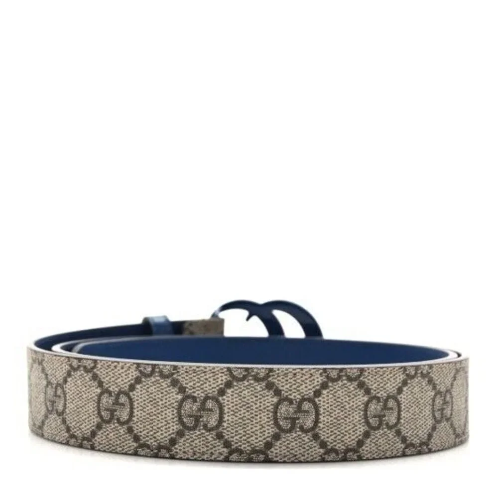 New Gucci Belt GG Supreme Monogram Calfskin Enamel 30mm Belt 105 Cm 42 In Blue - Picture 2 of 8